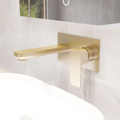 Flite Wall Mounted Basin Mixer - Brushed Brass